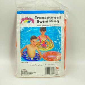 Vtg Splash Club Kids 20 Inch Inflatable Transparent Swim Ring Orange with Fish